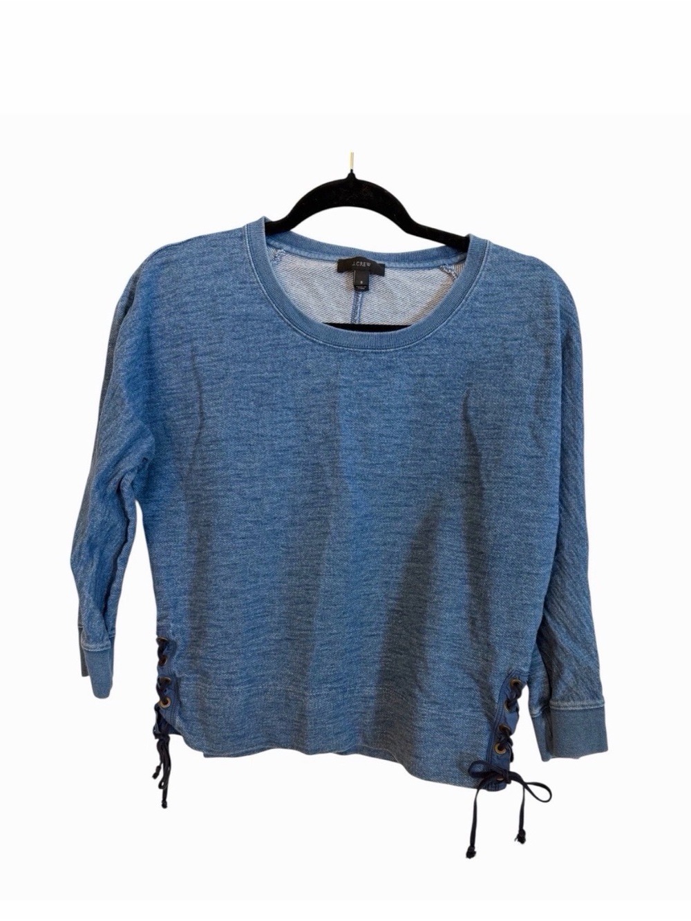 J. Crew Blue Sweatshirt with Lace-Up Sides 100% Cotton Size Small